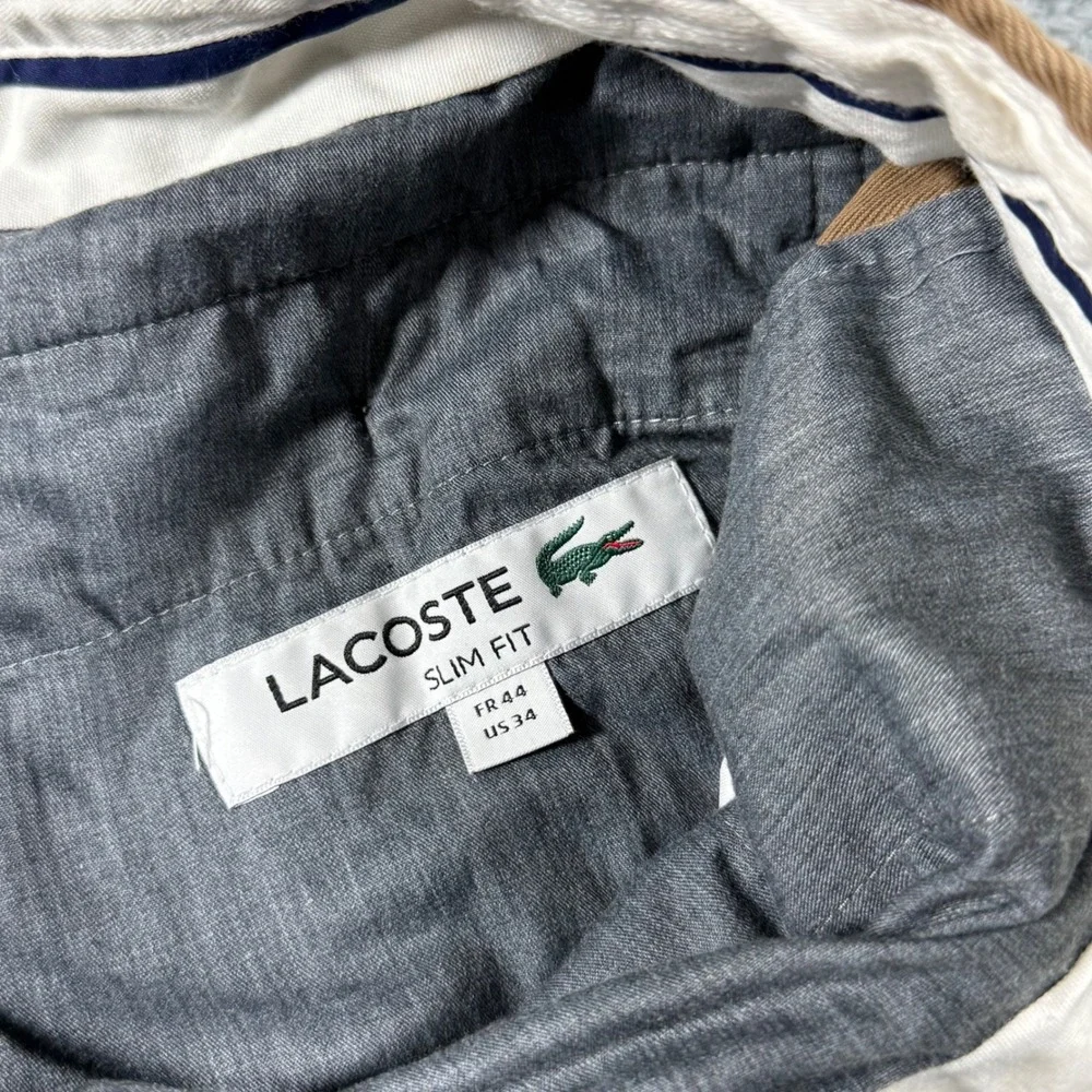 Lacoste Slim Fit Linen Blend Trousers Mens 34x27 Pleated Twill Chinos